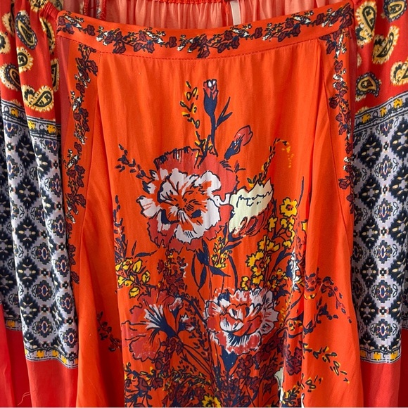 Free People Red Orange Positano Printed Blouse Top 37617 - Picture 4 of 10